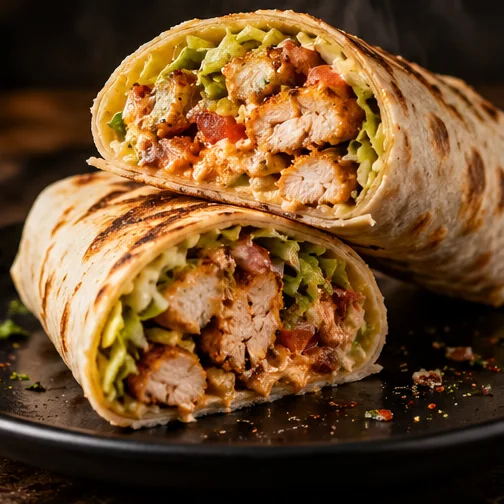 Illustrative toasted chicken wrap