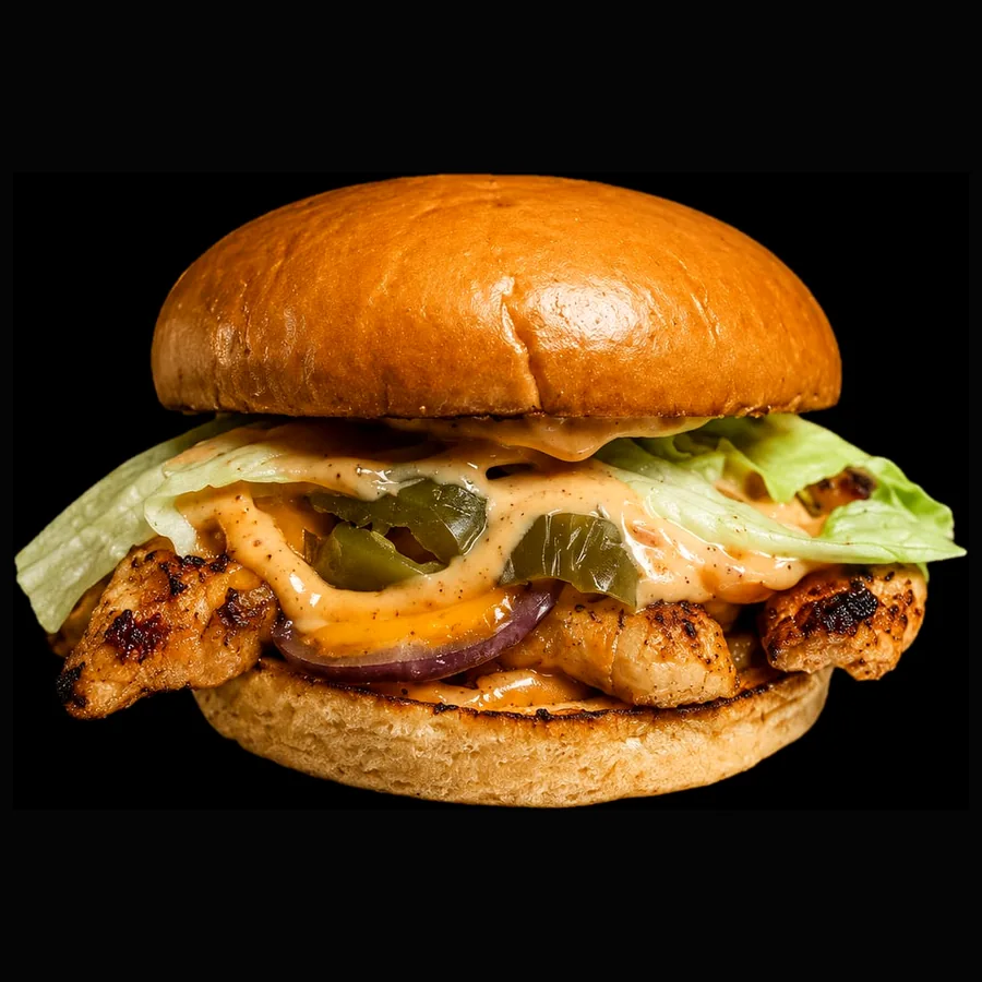 Illustrative grilled chicken burger